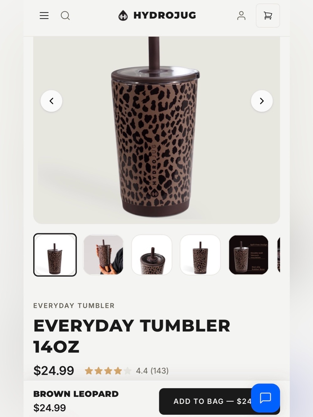 Hydro Flask Leopard Print Tumbler in Brown and Black